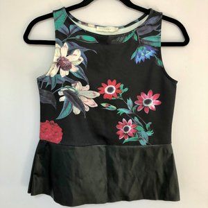 Luna flower and vegan leather top